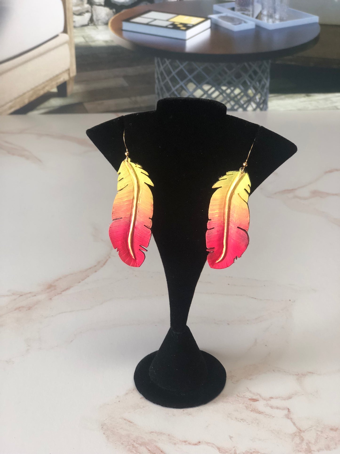 Cowgirl Boots Accessories | Painted Yellow/Hot Pink Western Leather | Cowgirl Bachelorette Earrings, bracelet and keychain