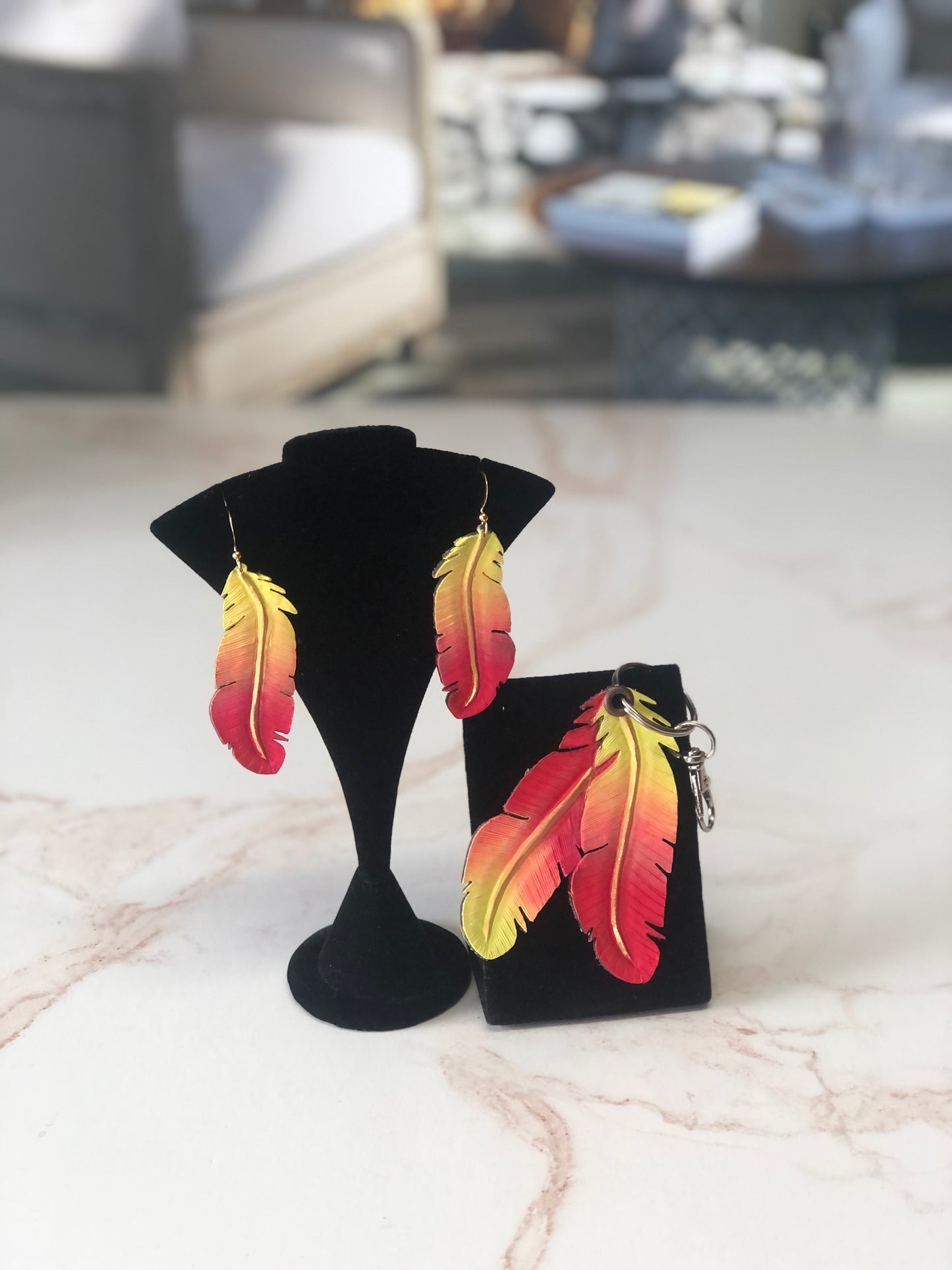 Cowgirl Boots Accessories | Painted Yellow/Hot Pink Western Leather | Cowgirl Bachelorette Earrings, bracelet and keychain