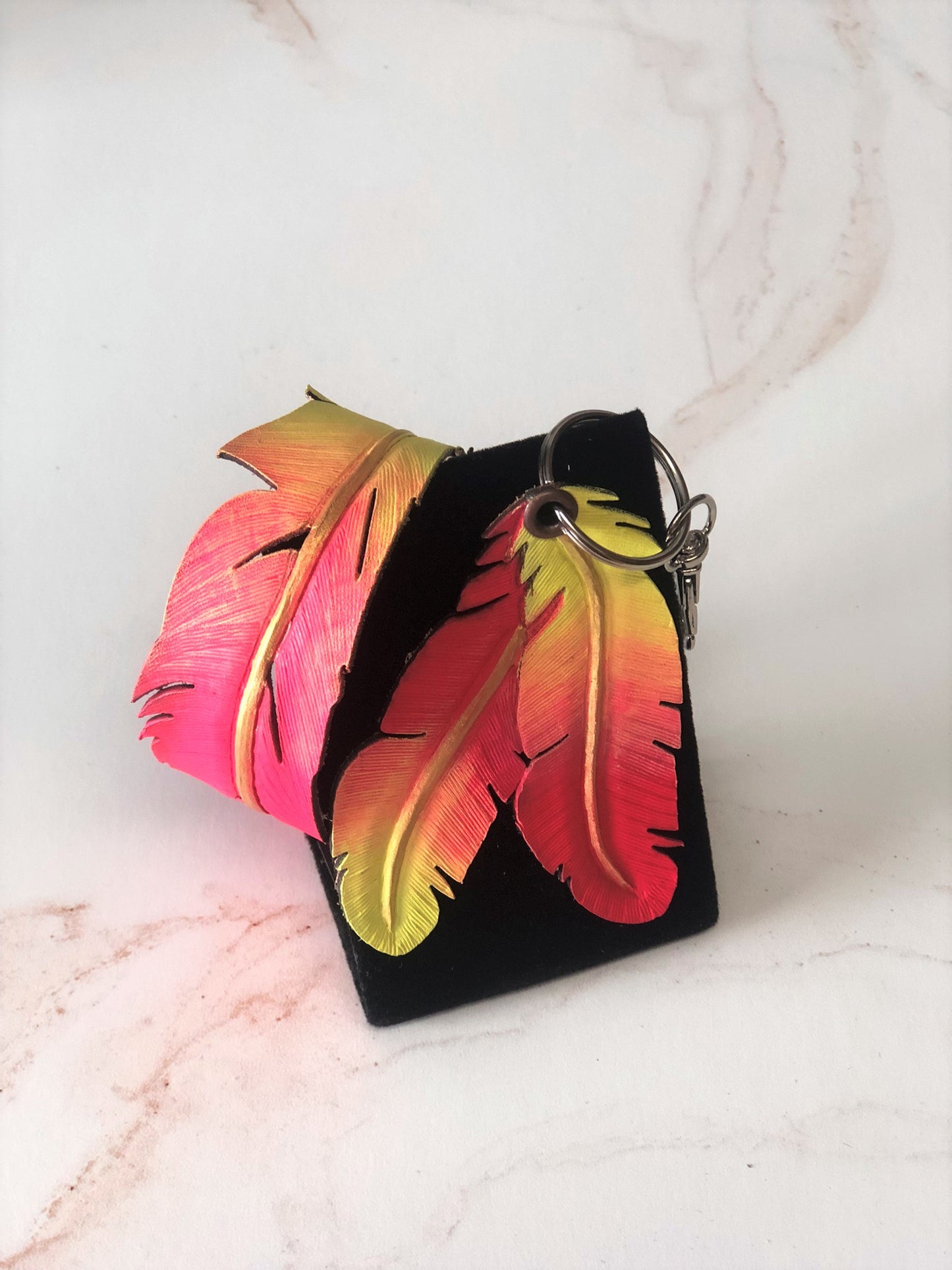 Cowgirl Boots Accessories | Painted Yellow/Hot Pink Western Leather | Cowgirl Bachelorette Earrings, bracelet and keychain