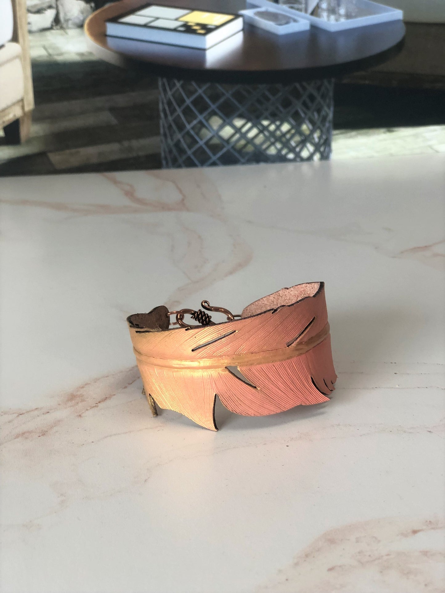 Cowgirl Boots Accessories | Painted Gold/Salmon Western Leather | Cowgirl Bachelorette Earrings, bracelet and keychain