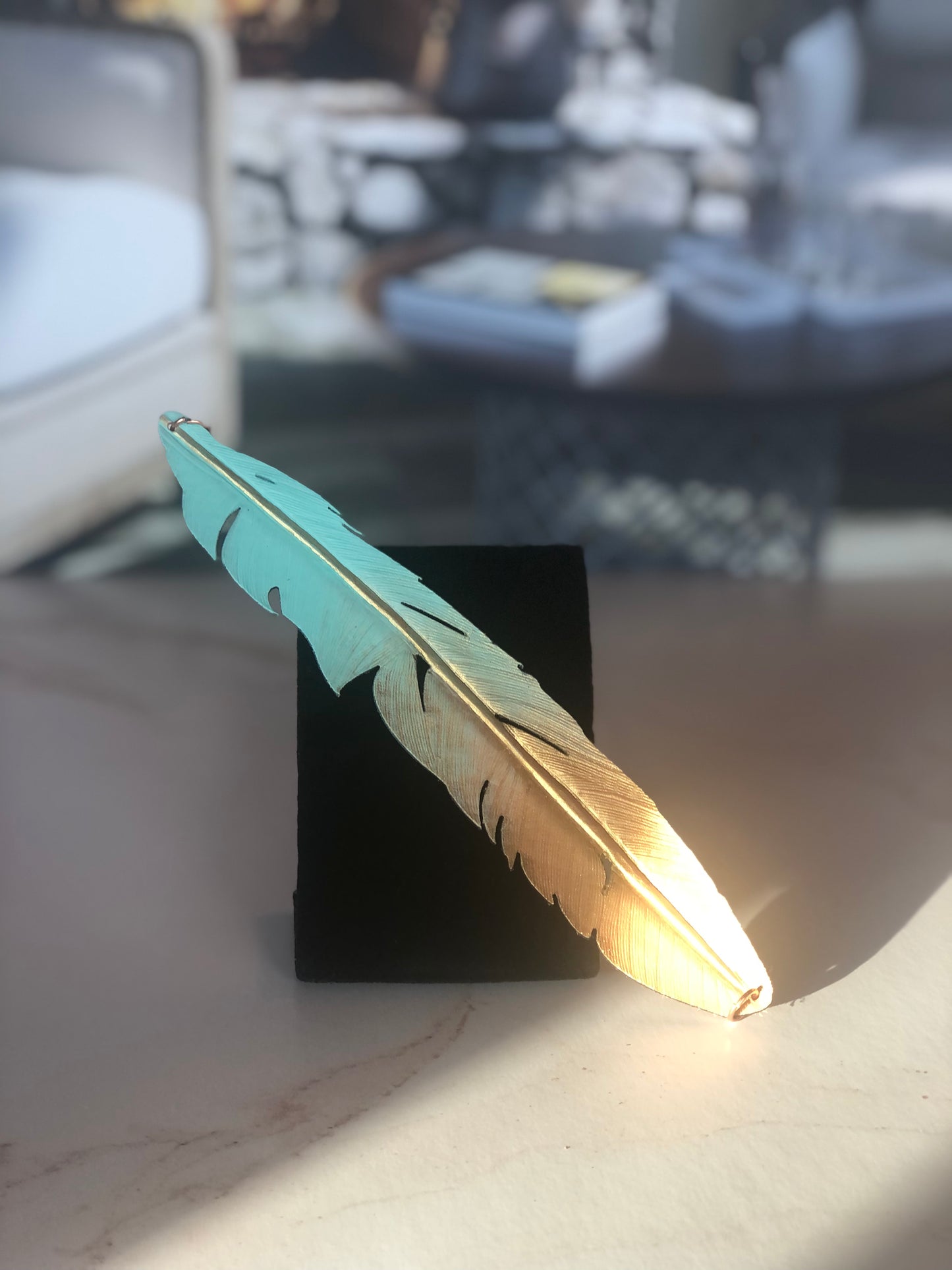 Western Leather Feather Earrings in Light Blue, Cool Earrings for Festivals, Carved Feather, Western Jewelry, Gold Earring, Western Bracelet