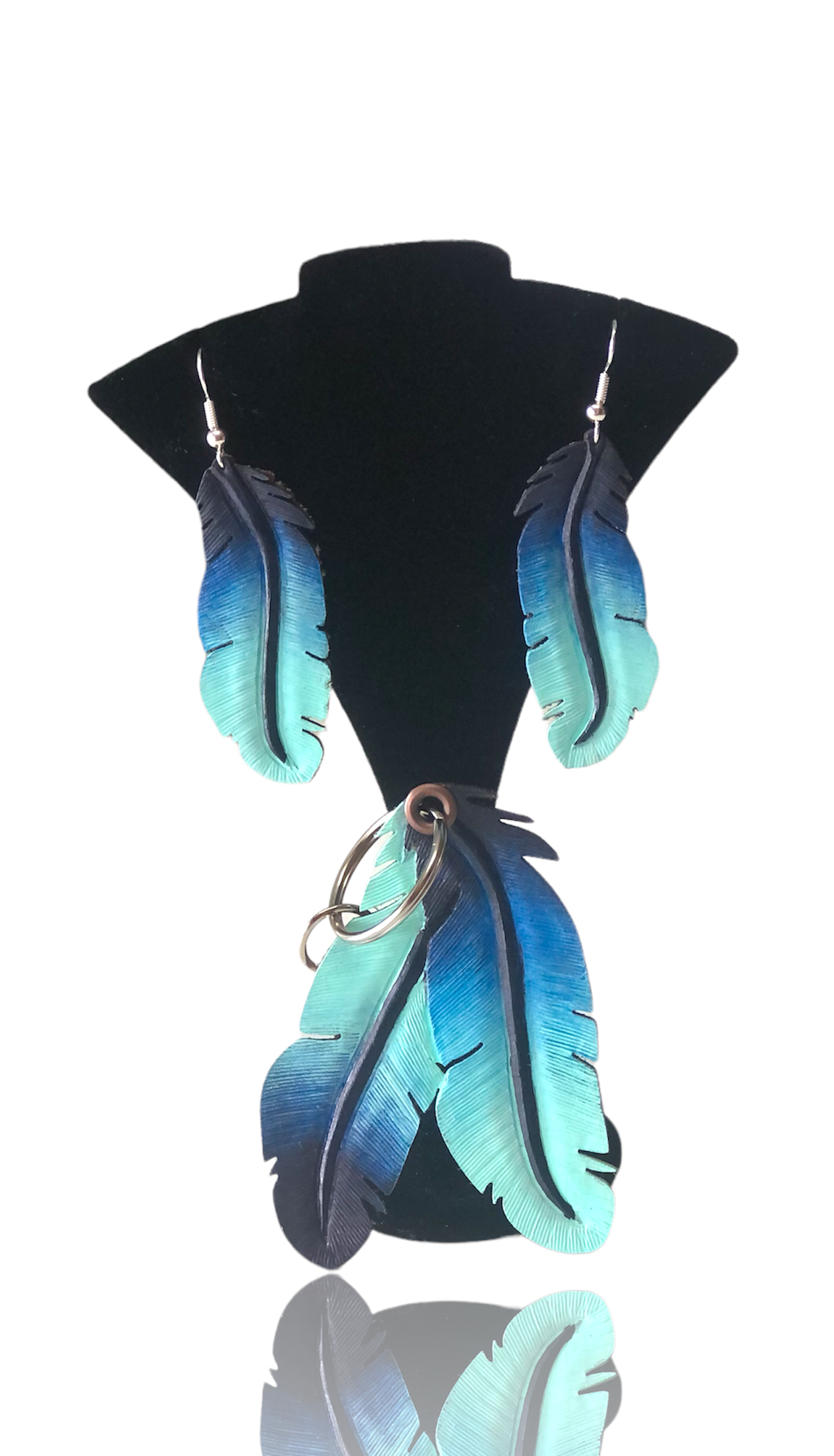 Western Leather Feather Accessories in Navy Blue Earrings | Cool Earrings, bracelets and keychain for Festivals