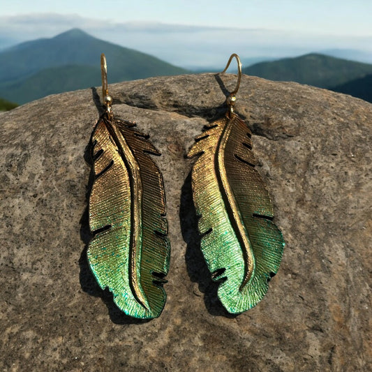 Western Leather Feather Earrings in Emerald Green | Cowgirl Bachelorette Party Accessories