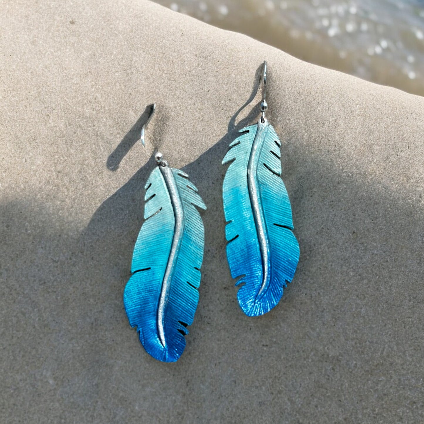 Western Leather Feather Earrings in Blue | Cowgirl Bachelorette Party Accessories