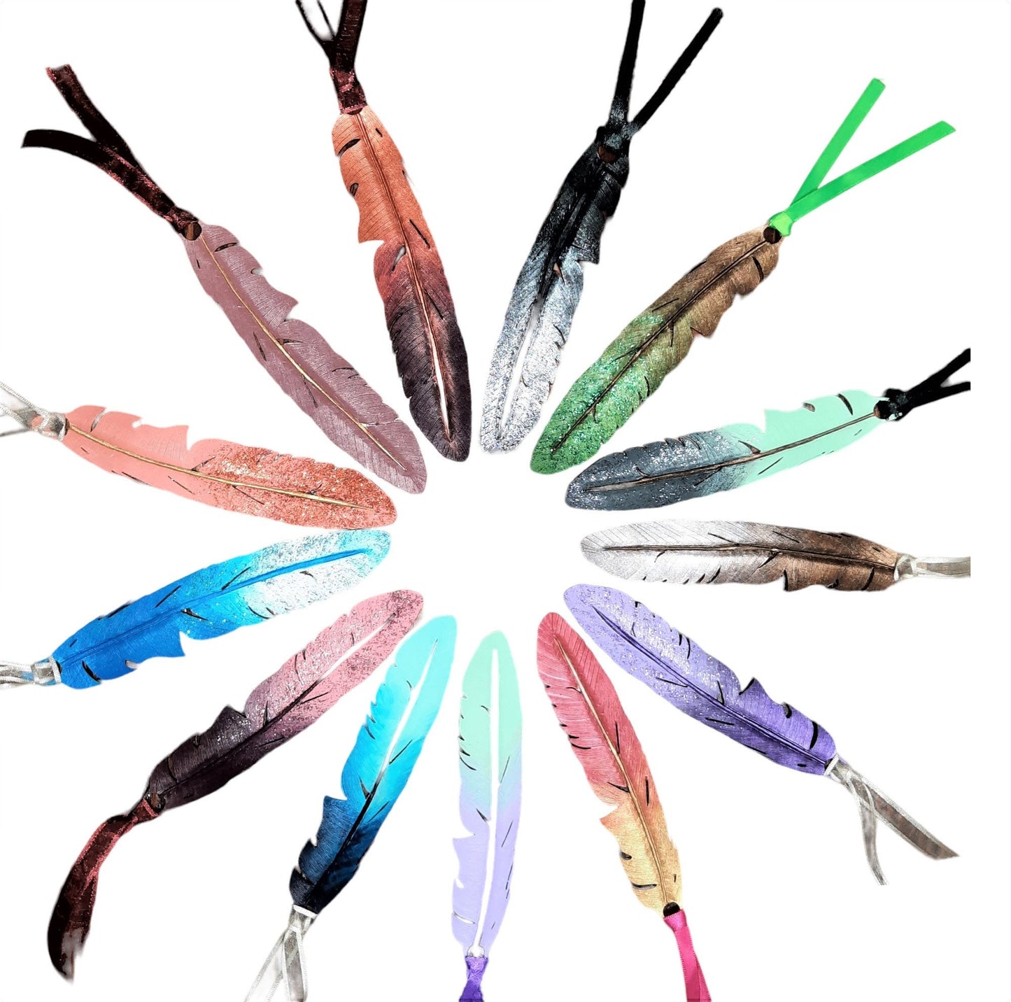 Leather Bookmark | Leather Feather Painted Bookmarks | 3rd anniversary | Leather Goods