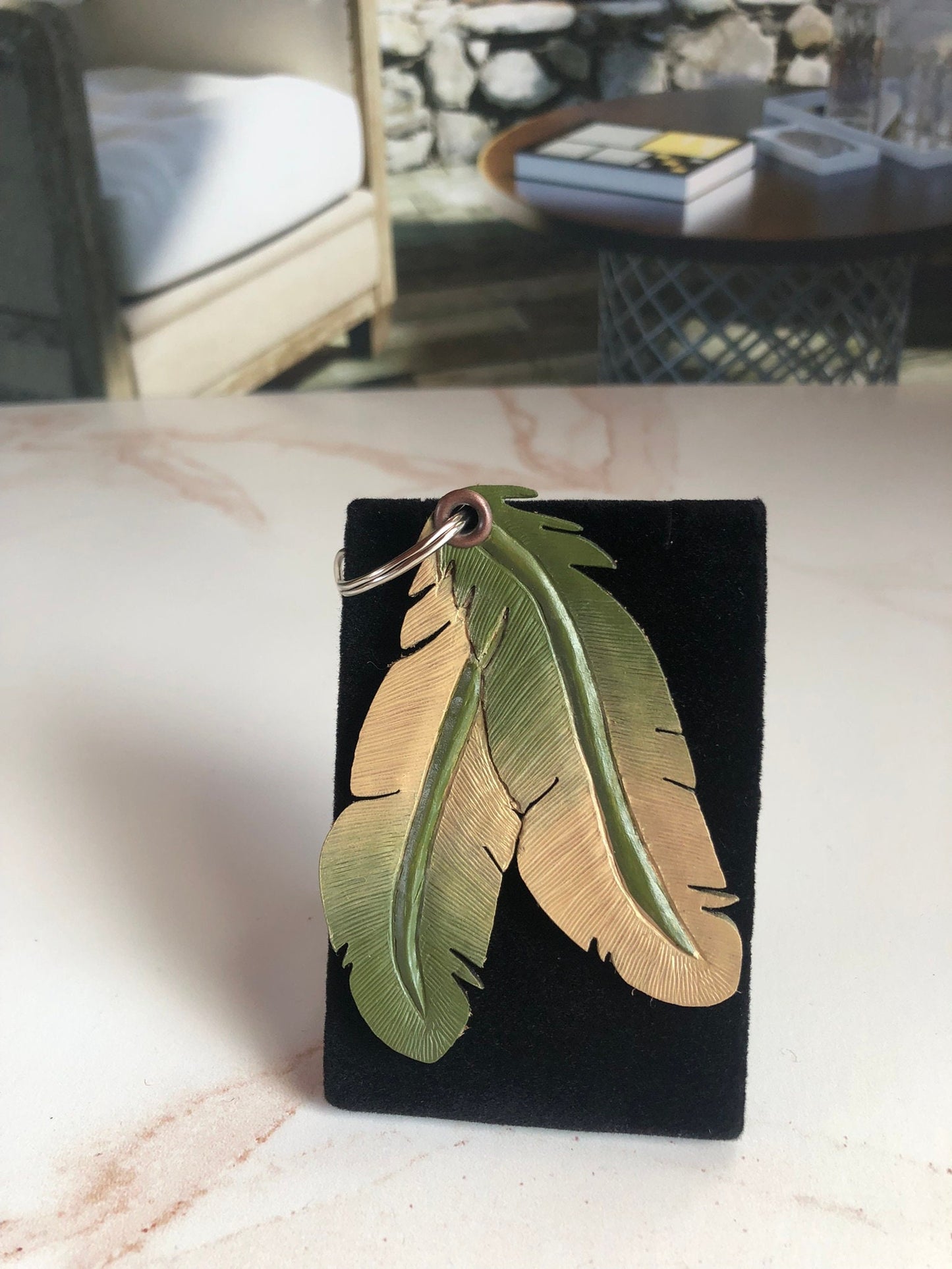Western Leather Feather Earrings in Green | Cool Earrings for Festivals | Western Jewelry | Beige Earrings | Western Bracelet