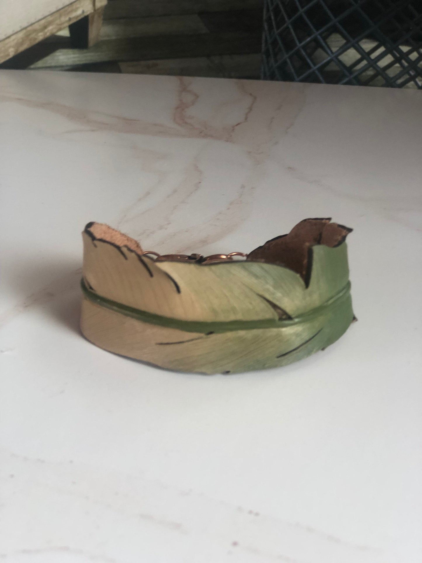 Western Leather Feather Earrings in Green | Cool Earrings for Festivals | Western Jewelry | Beige Earrings | Western Bracelet