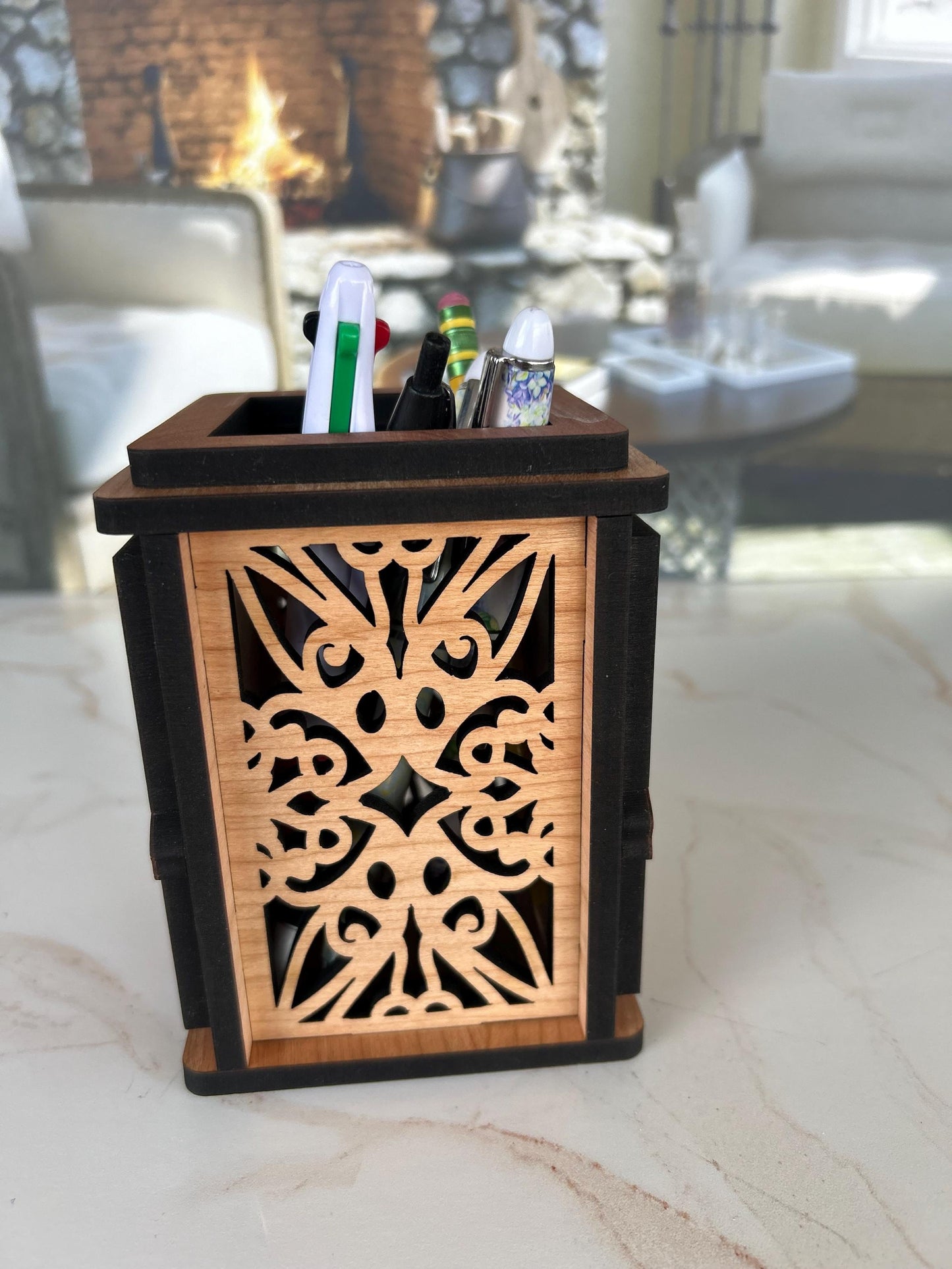 Nature Business Card Holder, Desk Decor, Wood Desk Organizer, Pen Organizer, Office Desk Accessories, Card Holder for Desk, Cubicle Decor