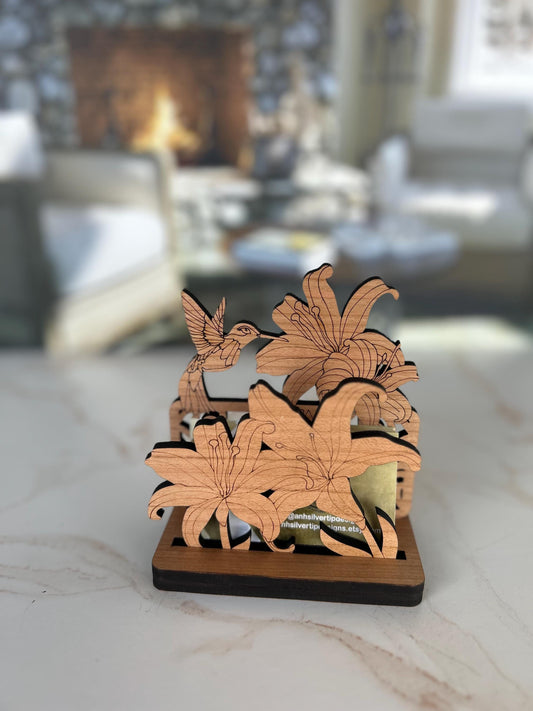 Nature Business Card Holder, Desk Decor, Wood Desk Organizer, Pen Organizer, Office Desk Accessories, Card Holder for Desk, Cubicle Decor