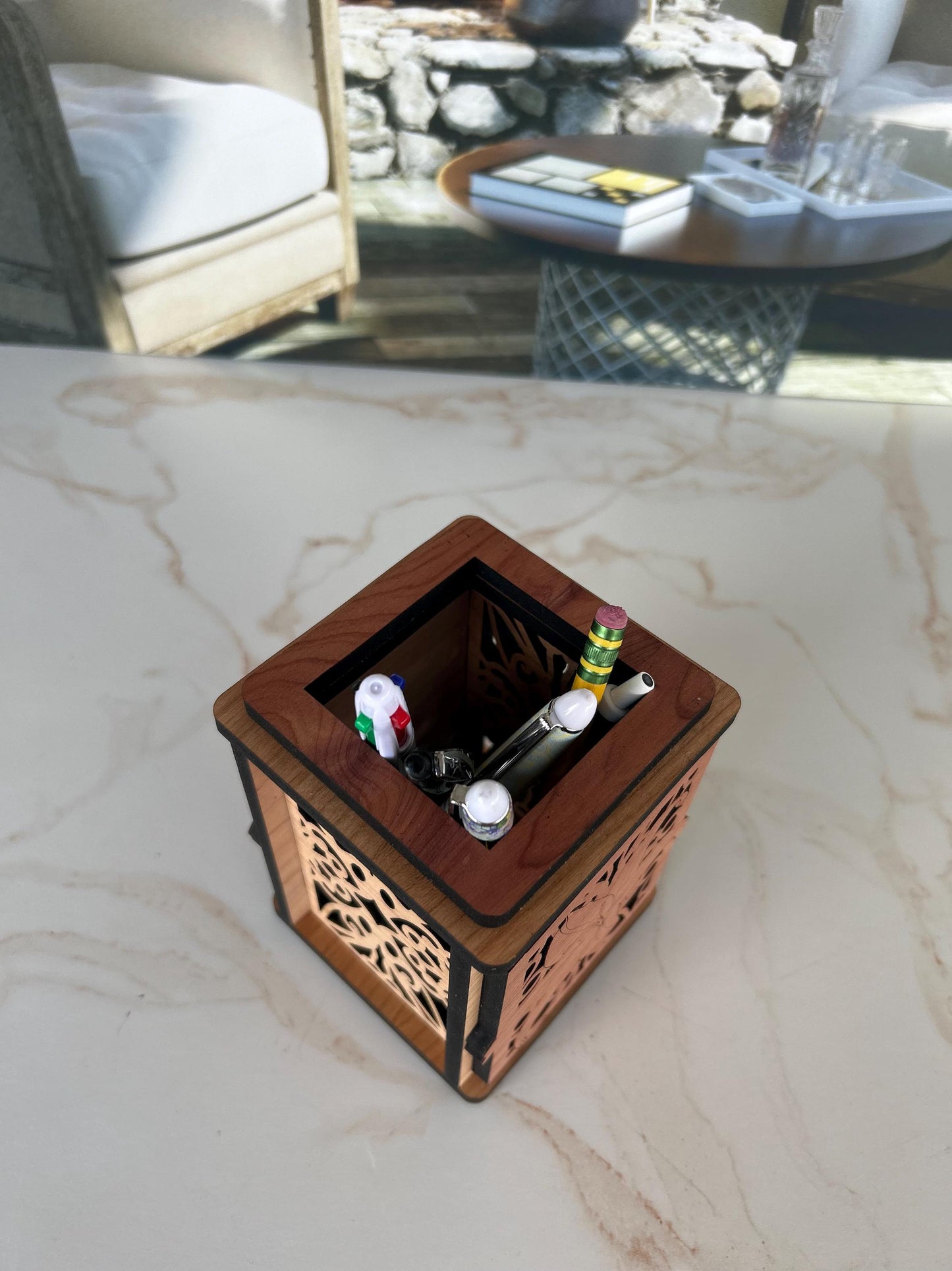 Nature Business Card Holder, Desk Decor, Wood Desk Organizer, Pen Organizer, Office Desk Accessories, Card Holder for Desk, Cubicle Decor