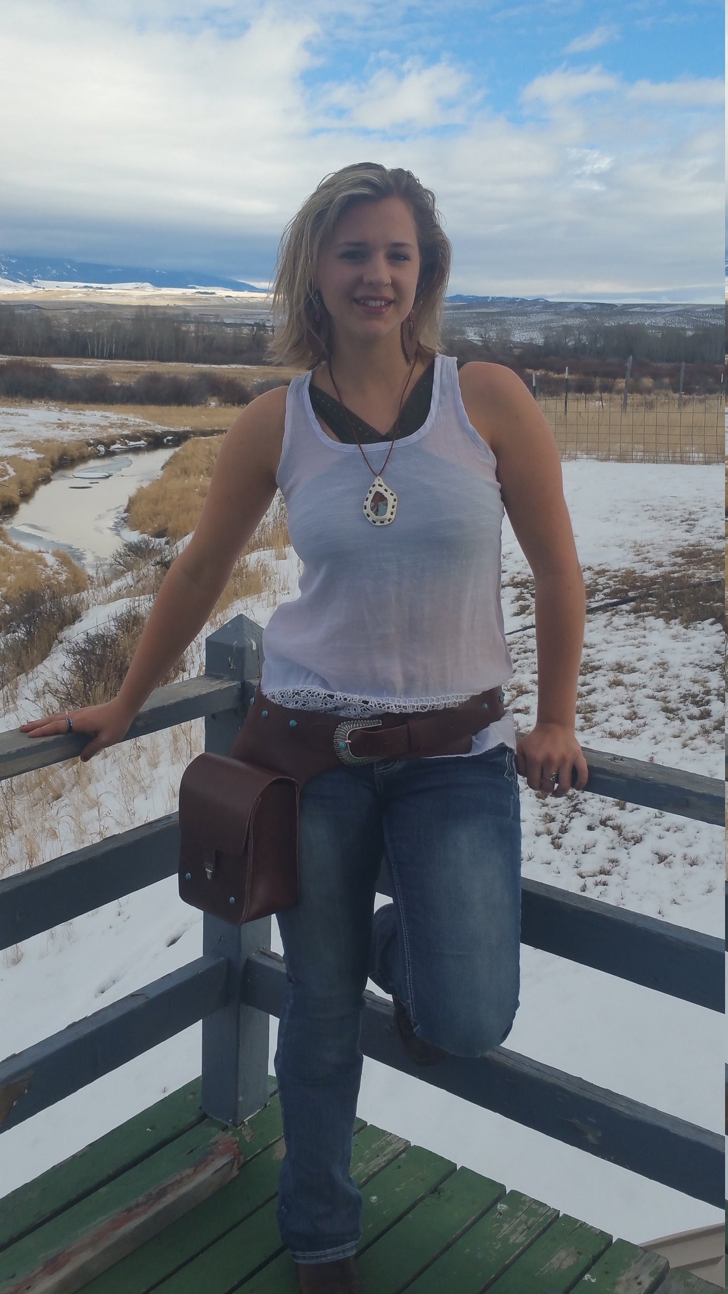 Genuine Leather Made to order holster and purse belt - Western Bag - Genuine Leather Bag with Turquoise Accents - Hips Saddle Leather Bag