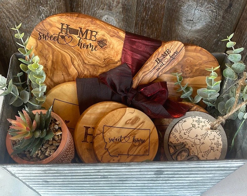 Personalized Housewarming Gift Basket | Real Estate Charcuterie Boards | Closing Gifts | Custom Boards and Coasters