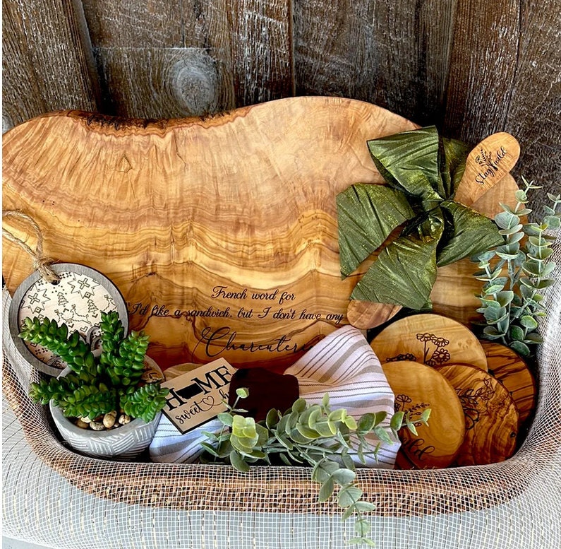 Personalized Housewarming Gift Basket | Real Estate Charcuterie Boards | Closing Gifts | Custom Boards and Coasters