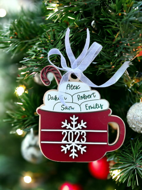 Hot cocoa with marshmallows ornament | Personalized Christmas Ornament | Favorite 2023 Christmas Ornament | 1-11 Names