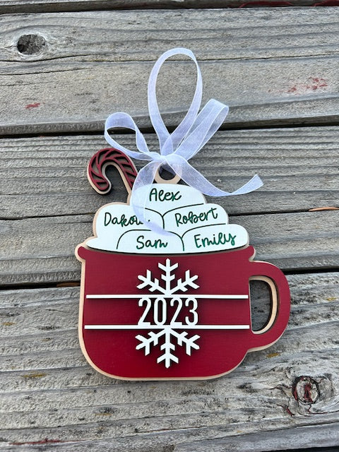 Hot cocoa with marshmallows ornament | Personalized Christmas Ornament | Favorite 2023 Christmas Ornament | 1-11 Names