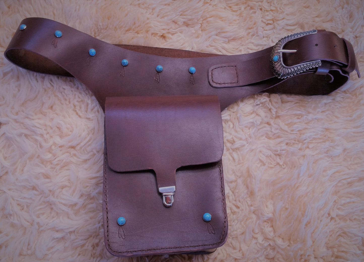 Genuine Leather Made to order holster and purse belt - Western Bag - Genuine Leather Bag with Turquoise Accents - Hips Saddle Leather Bag