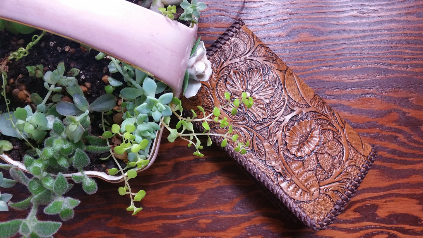 Leather Checkbook Cover | Tooled Leather Check book Cover | Leather goods made to order