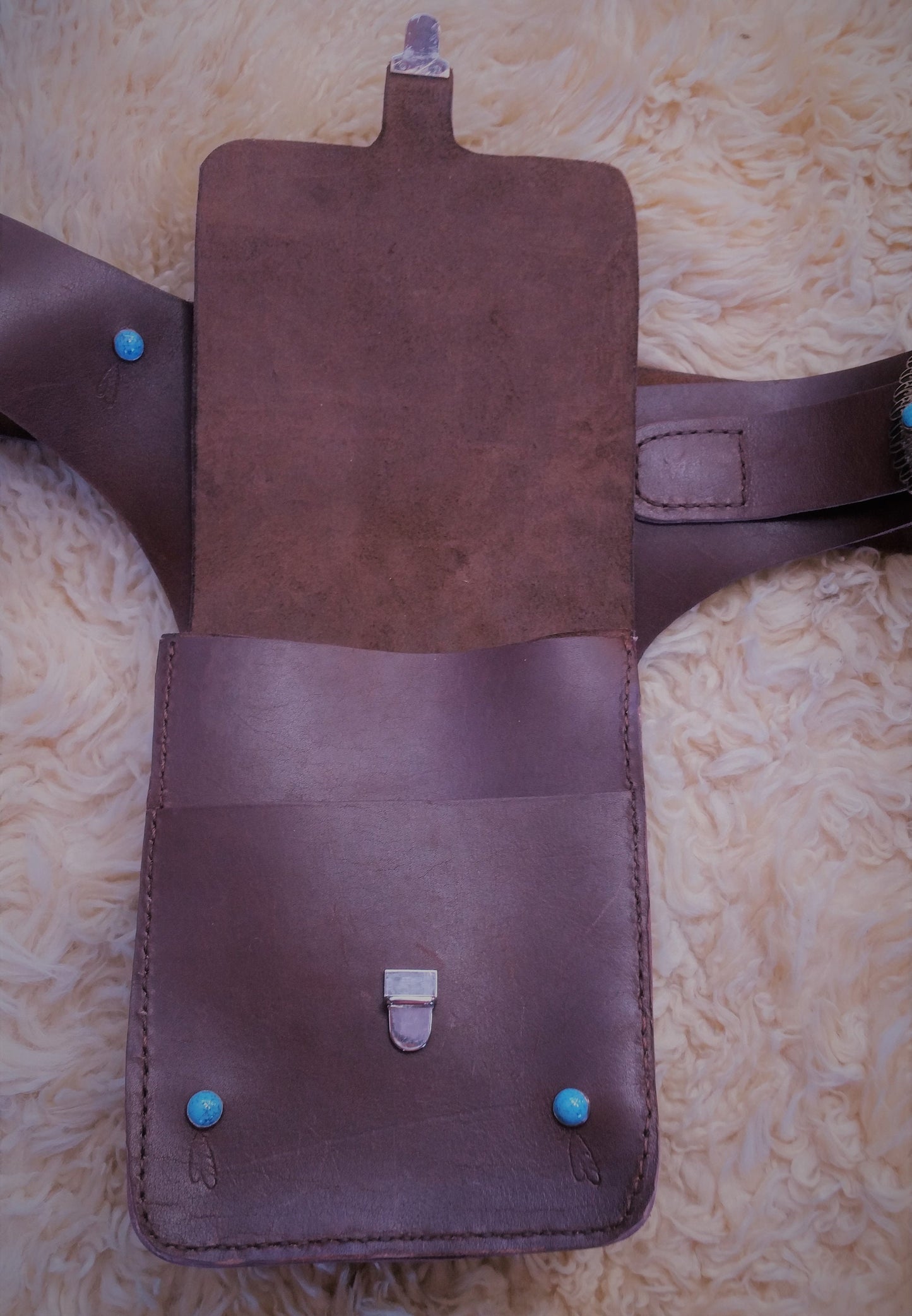 Genuine Leather Made to order holster and purse belt - Western Bag - Genuine Leather Bag with Turquoise Accents - Hips Saddle Leather Bag