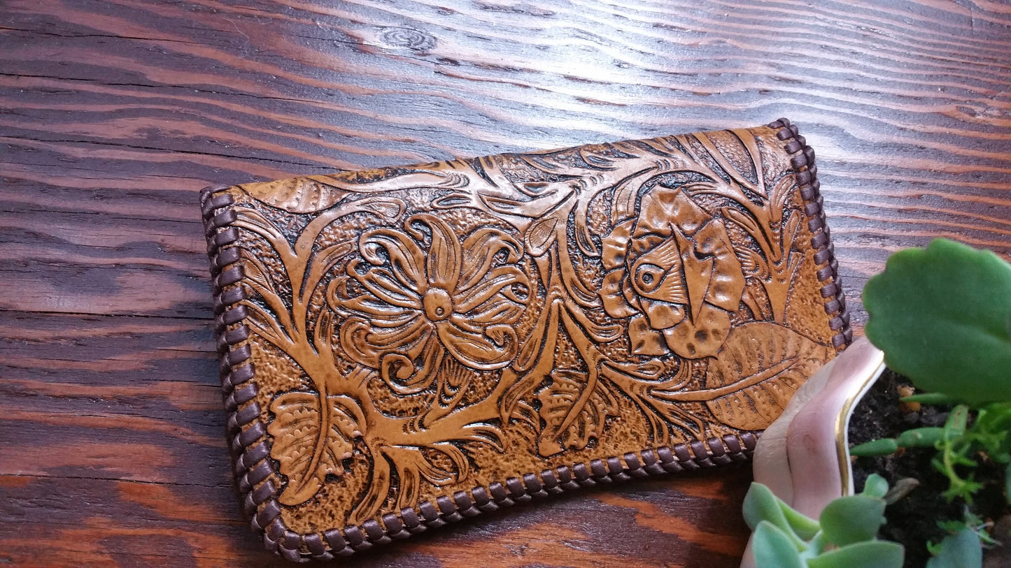 Leather Checkbook Cover | Tooled Leather Check book Cover | Leather goods made to order