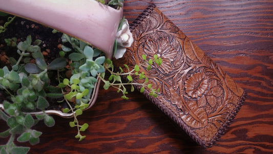 Leather Checkbook Cover | Tooled Leather Check book Cover | Leather goods made to order