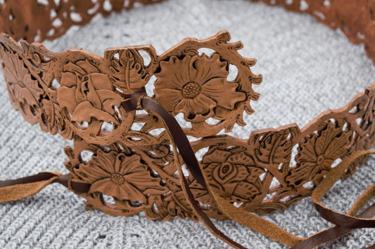 Genuine Leather Hand Tooled Women's Belt | Handmade western bridal belt