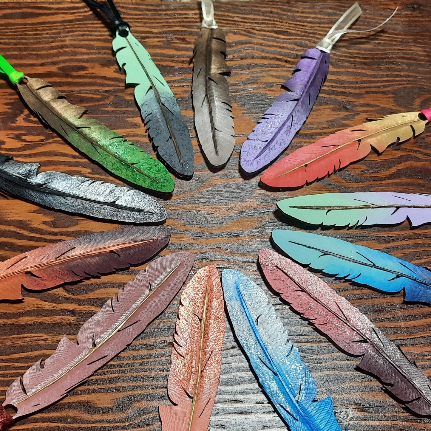 Leather Bookmarks | Leather Feather Painted Bookmarks