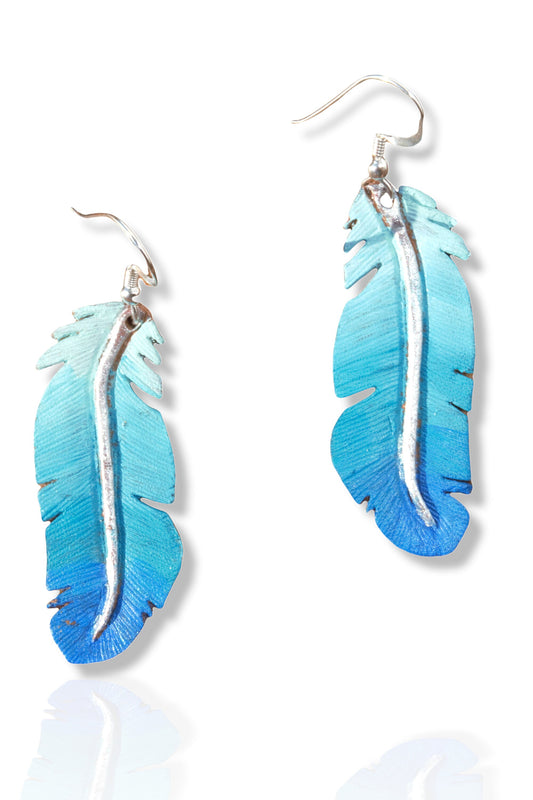 Western Leather Feather Earrings in Blue | Cowgirl Bachelorette Party Accessories