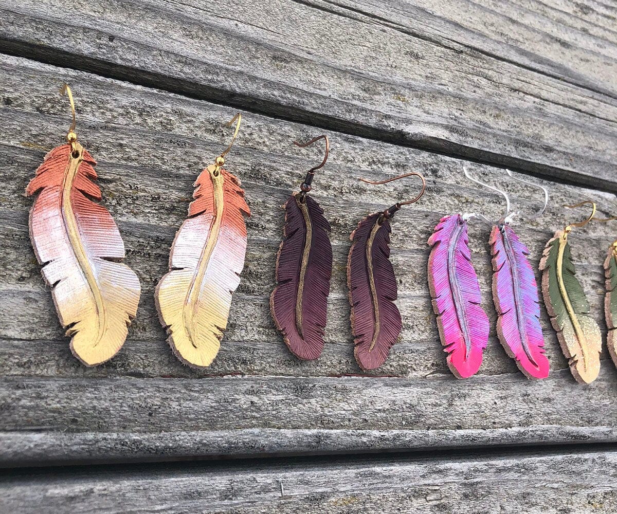 Western Leather Feather Earrings | Cowgirl Boots Accessories