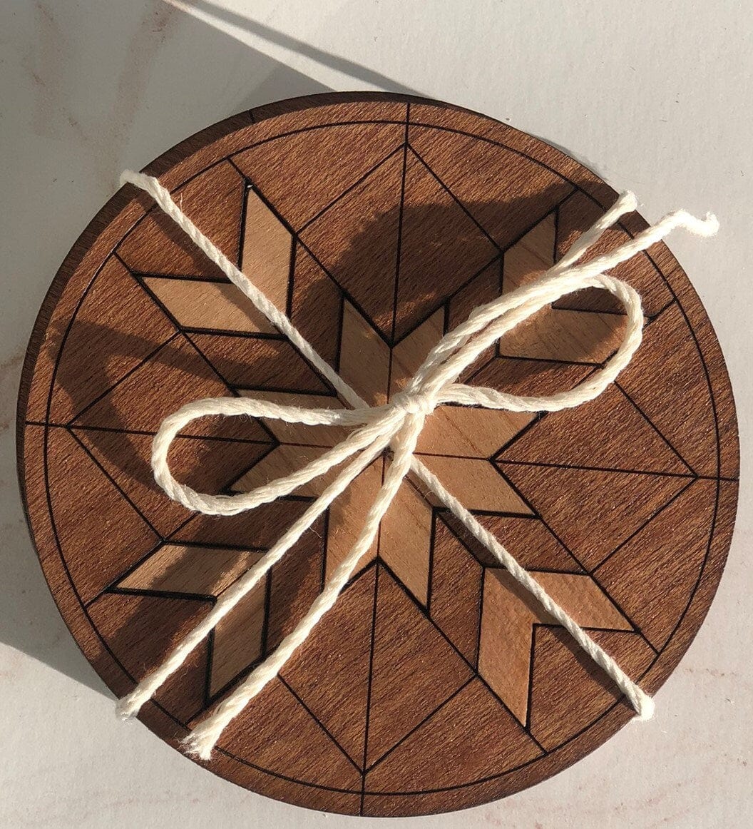 Wood Coaster Set of 4 | Cool Coasters | Modern Coasters in a quilted Pattern