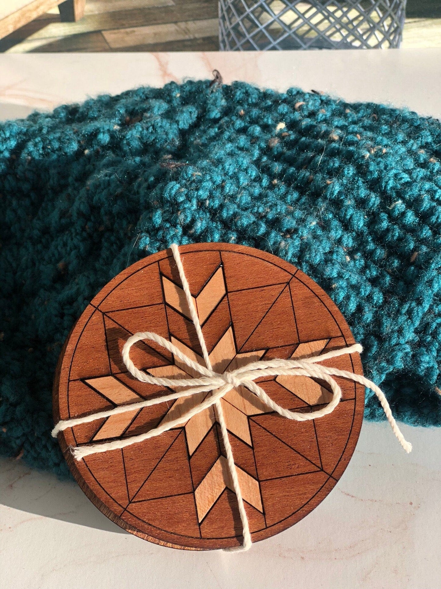 Wood Coaster Set of 4 | Cool Coasters | Modern Coasters in a quilted Pattern