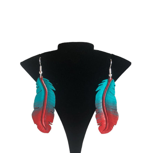 Cowgirl Boots Accessories | Western Leather Earrings Turquoise and Red | Cowgirl Bachelorette Earrings