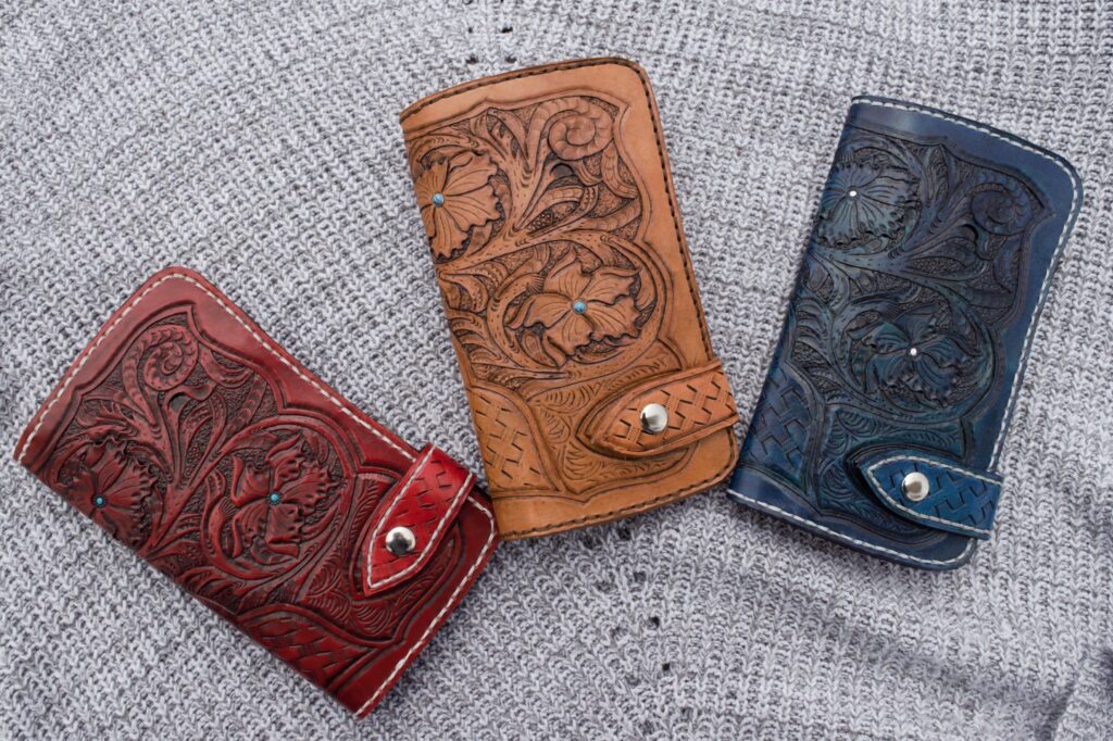 Western Floral Leather Wallet | Hand Tooled Cowhide Wallet | Hand Stitched Leather Wallet | Cowgirl Rustic Western Gift | Painted Wallet
