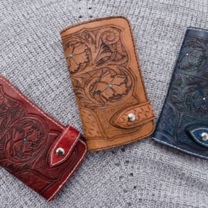 Western Floral Leather Wallet | Hand Tooled Cowhide Wallet | Hand Stitched Leather Wallet | Cowgirl Rustic Western Gift | Painted Wallet