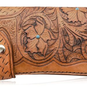 Hand Tooled and Hand Stitched Ladies Wallet | Handmade Wallets for Women | Floral Design Leather Wallet