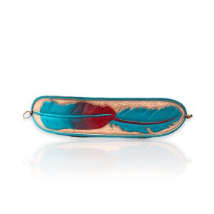 Hand Carved Leather Feather Cuff: Turquoise & Red Painted Bracelet