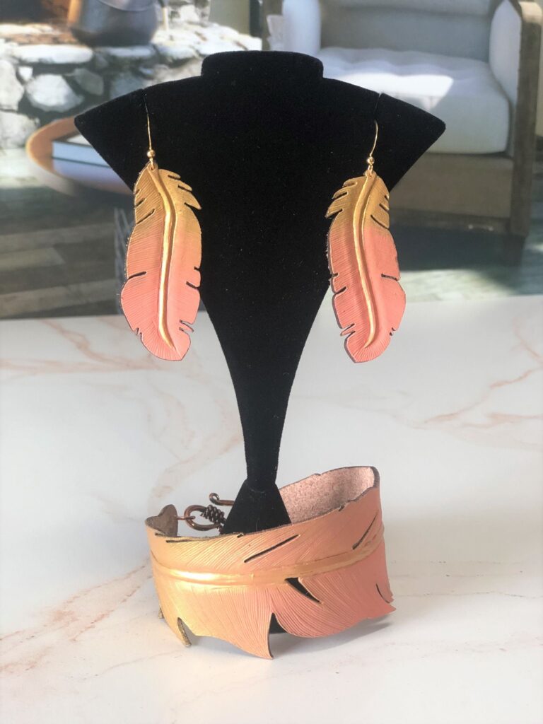 Hand Carved Leather Feather Earrings: Western Cowgirl Jewelry