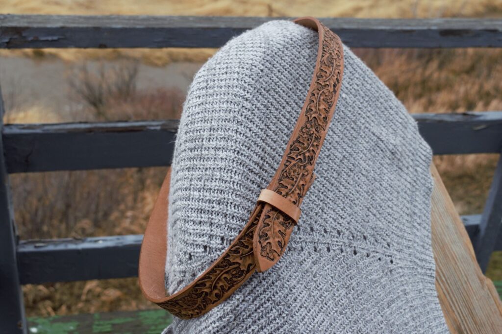 Hand Tooled Leather Belt: Acorn Maple Leaf Design