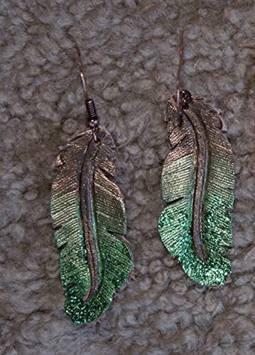 Emerald Green Leather Feather Earrings: Hand-Painted Western Jewelry - Image 3