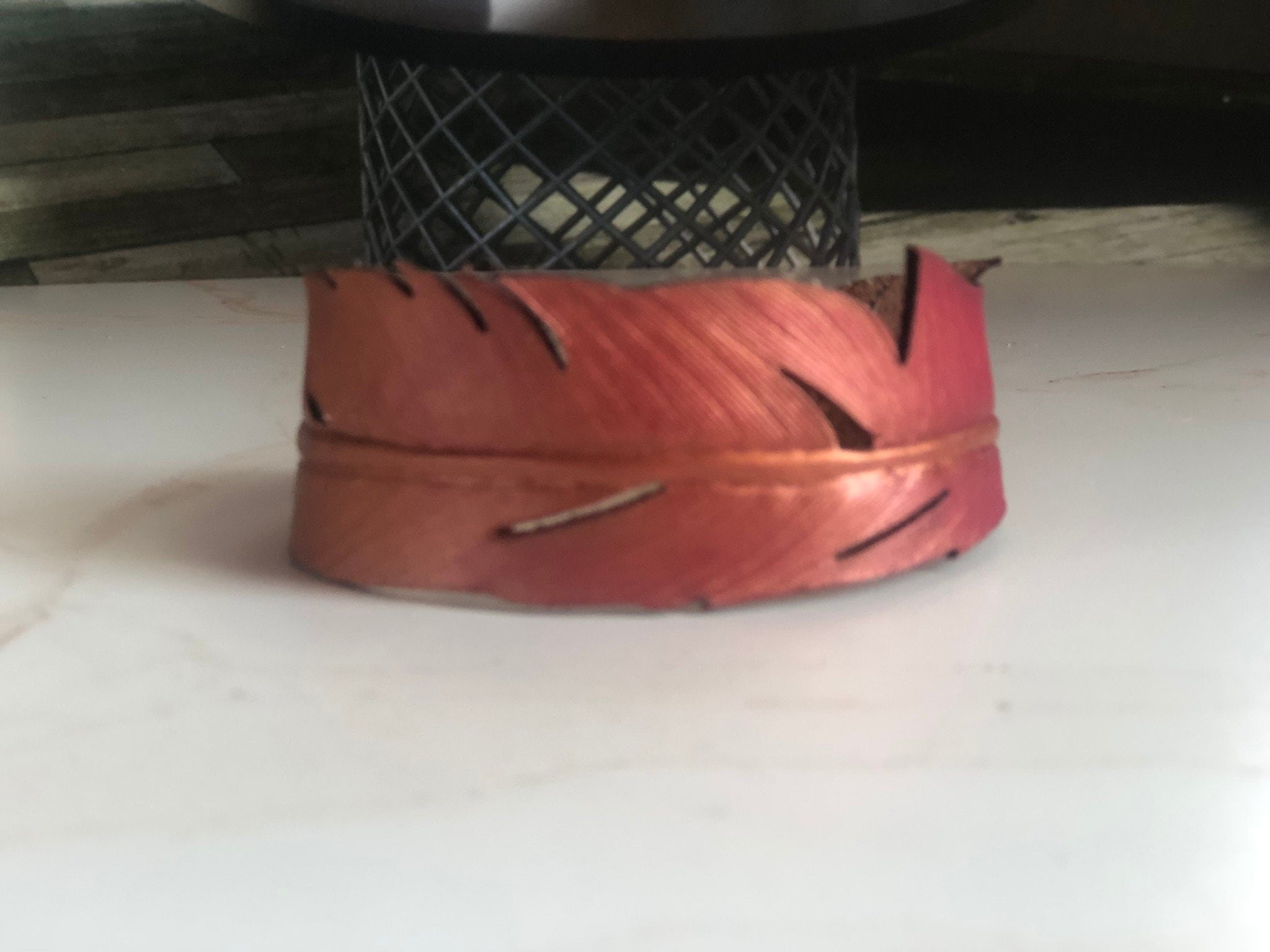 Handmade Leather Feather Bracelet: Mint Lavender Tooling Leather - Image 5