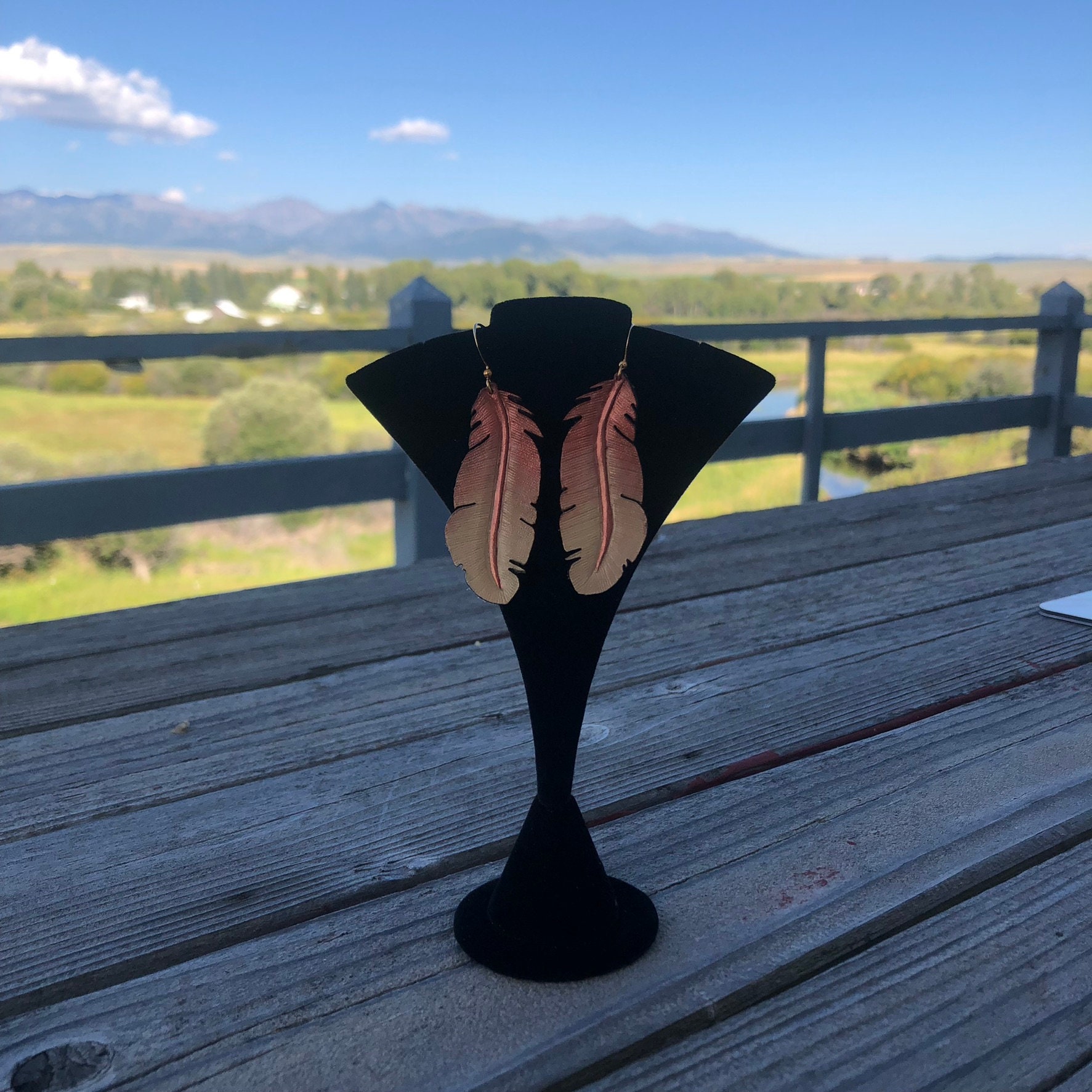 Western Leather Feather Earrings | Cowgirl Bachelorette Party Accessories - Image 2