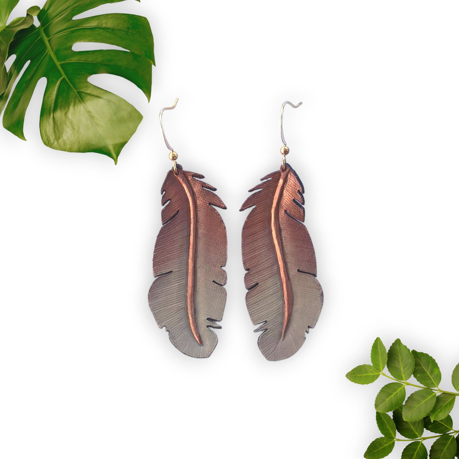 Western Leather Feather Earrings | Cowgirl Bachelorette Party Accessories - Image 3