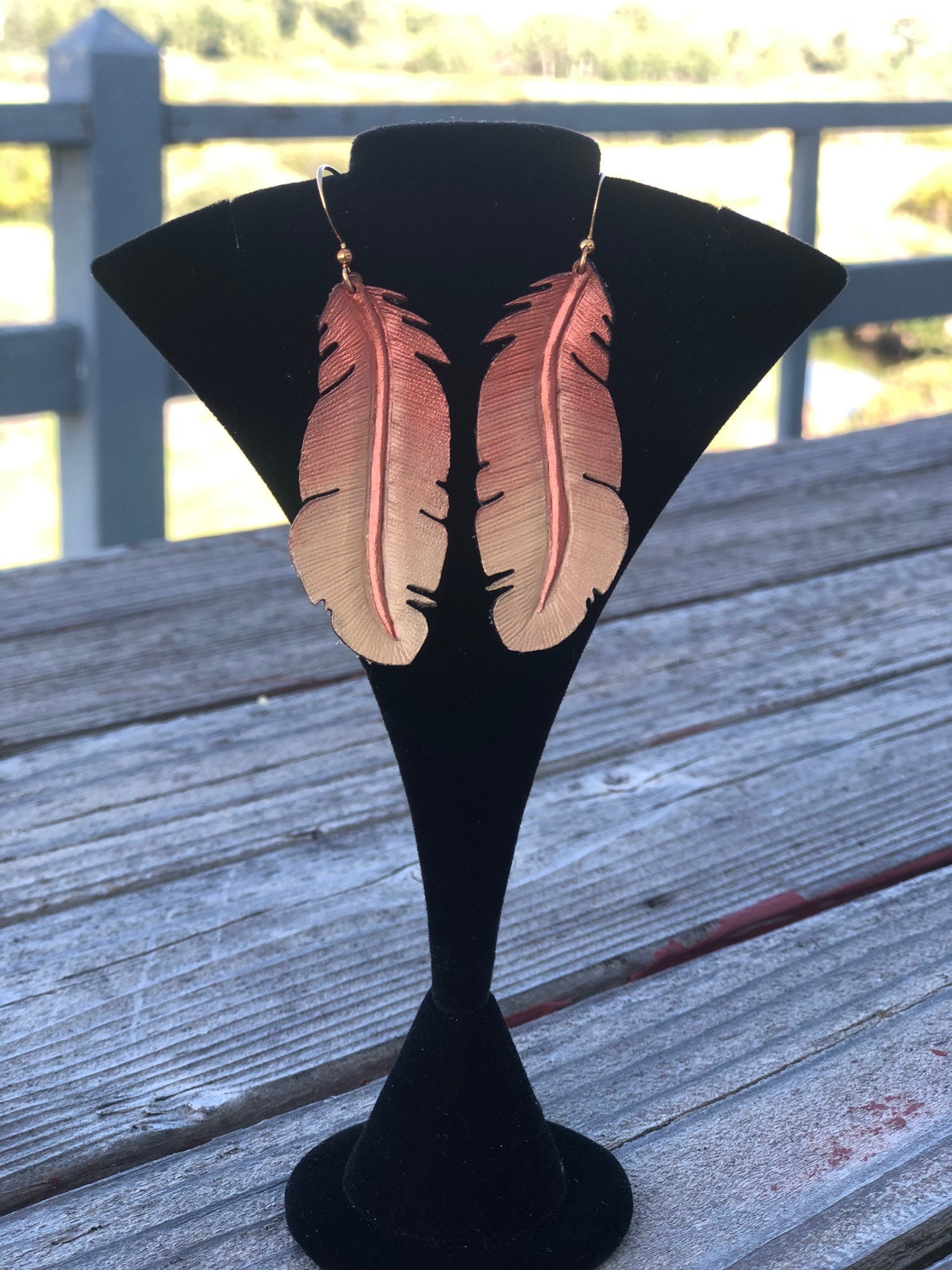 Western Leather Feather Earrings | Cowgirl Bachelorette Party Accessories - Image 4