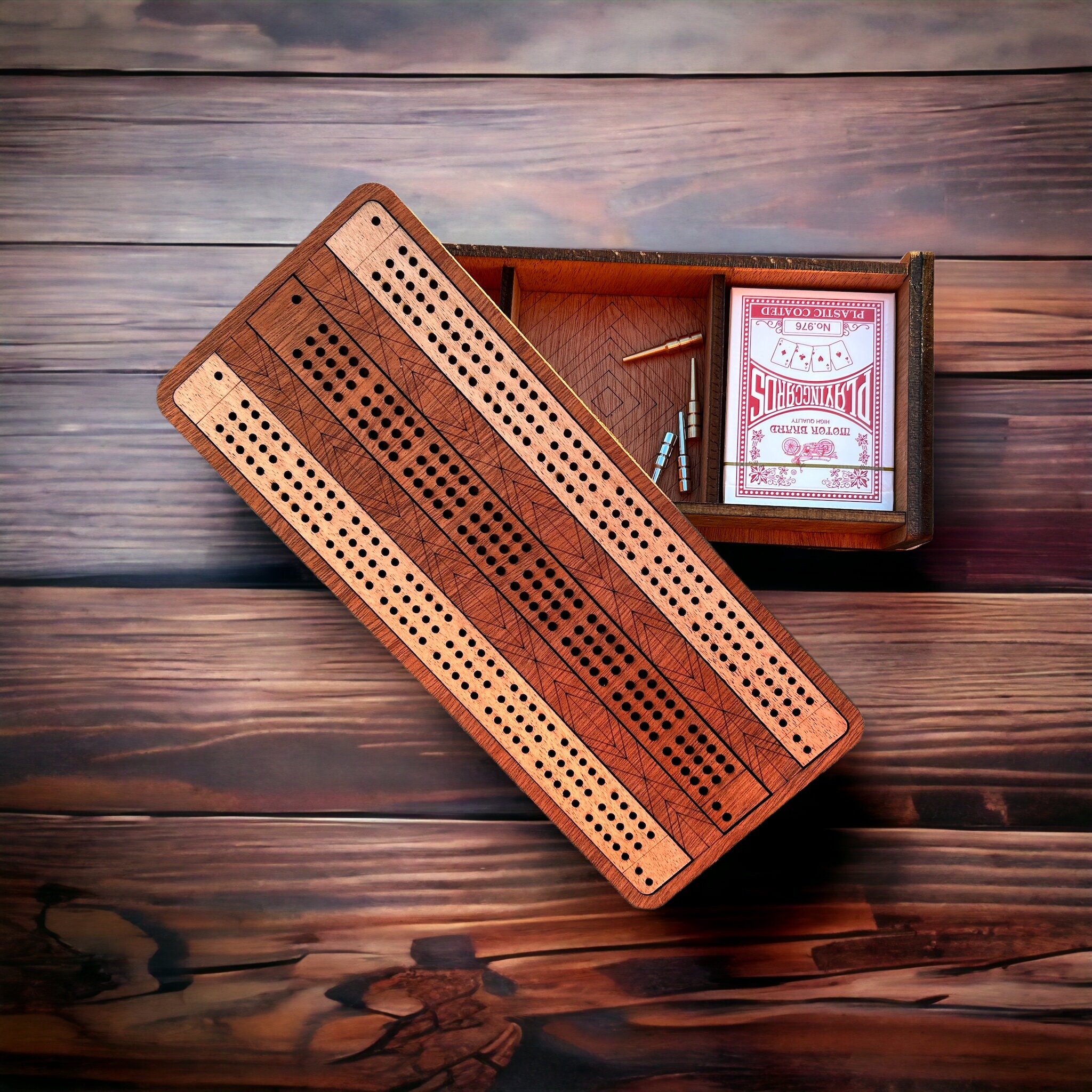 Personalized Wooden Travel Cribbage Board with Card & Peg Storage – Custom Engraved Portable Game for Road Trips, Cabins, Groomsmen Gifts - Image 2