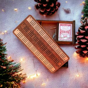 Personalized Wood Cribbage Board: Travel Game with Card Storage