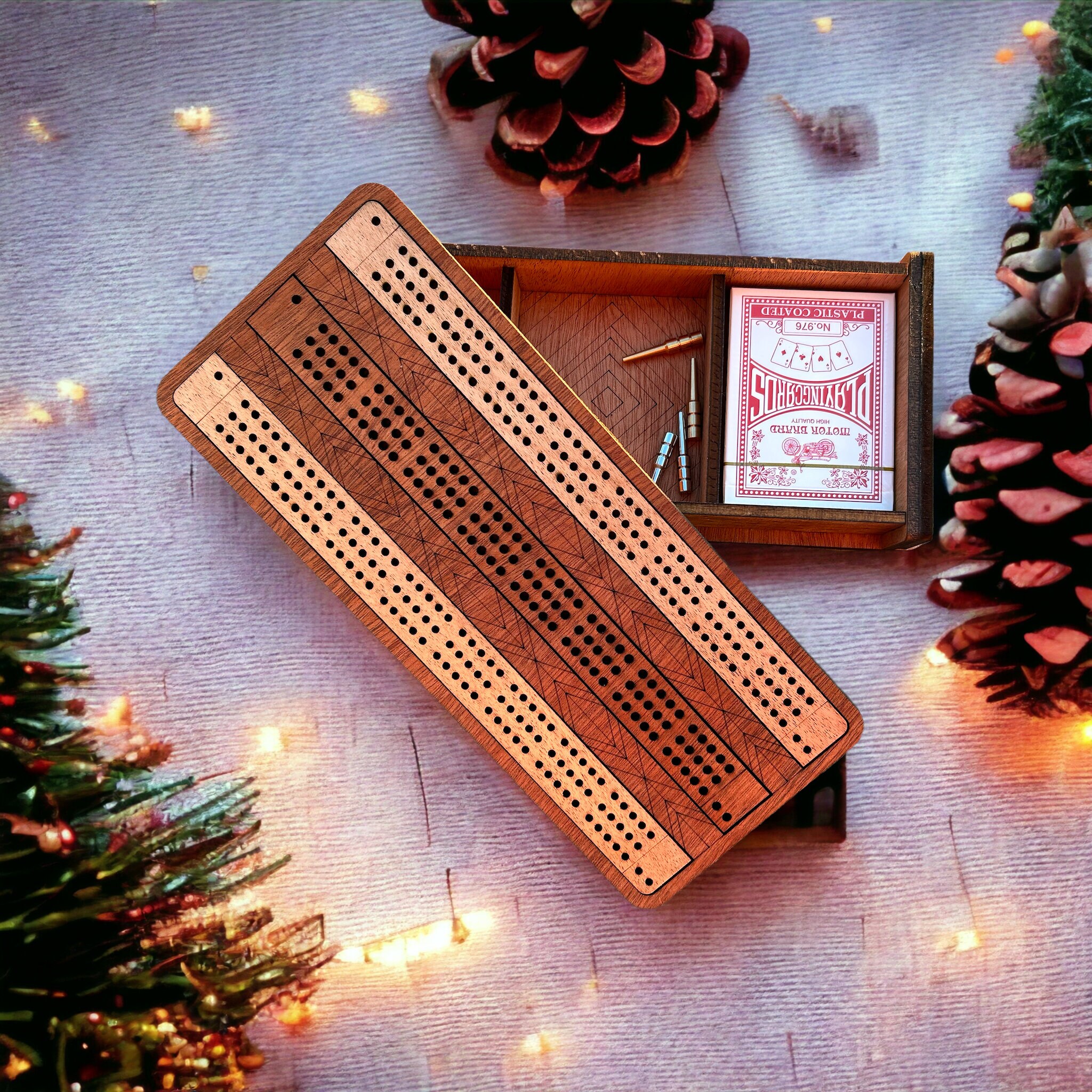 Personalized Wooden Travel Cribbage Board with Card & Peg Storage – Custom Engraved Portable Game for Road Trips, Cabins, Groomsmen Gifts - Image 3