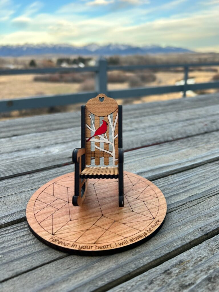 Cardinal Memorial Ornament: Personalized Rocking Chair, Cherry Wood