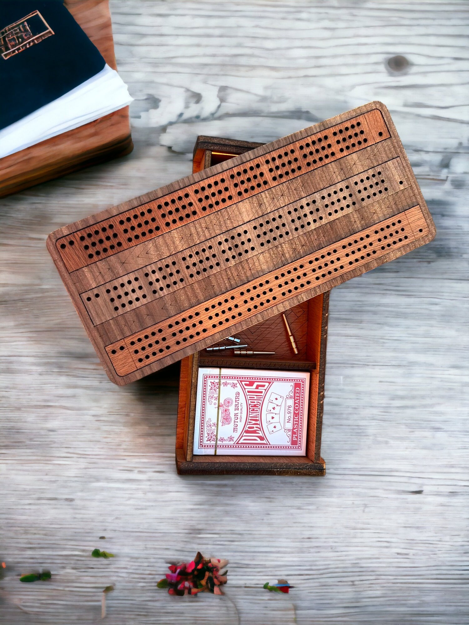 Personalized Wooden Travel Cribbage Board with Card & Peg Storage – Custom Engraved Portable Game for Road Trips, Cabins, Groomsmen Gifts - Image 5