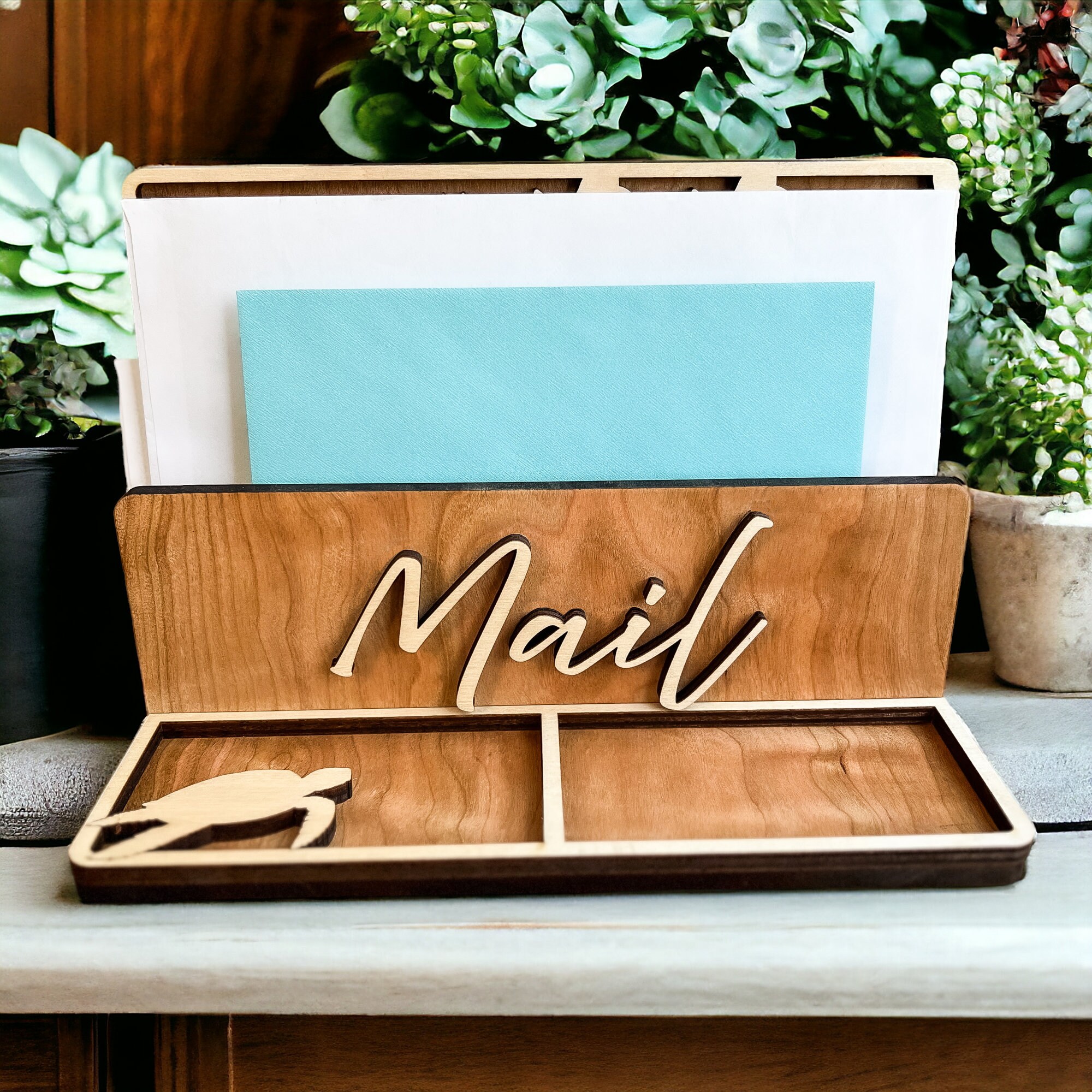 Personalized Wood Mail Holder: Entryway Key and Trinket Organizer - Image 4