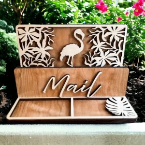 Personalized Wood Mail Holder: Entryway Key and Trinket Organizer