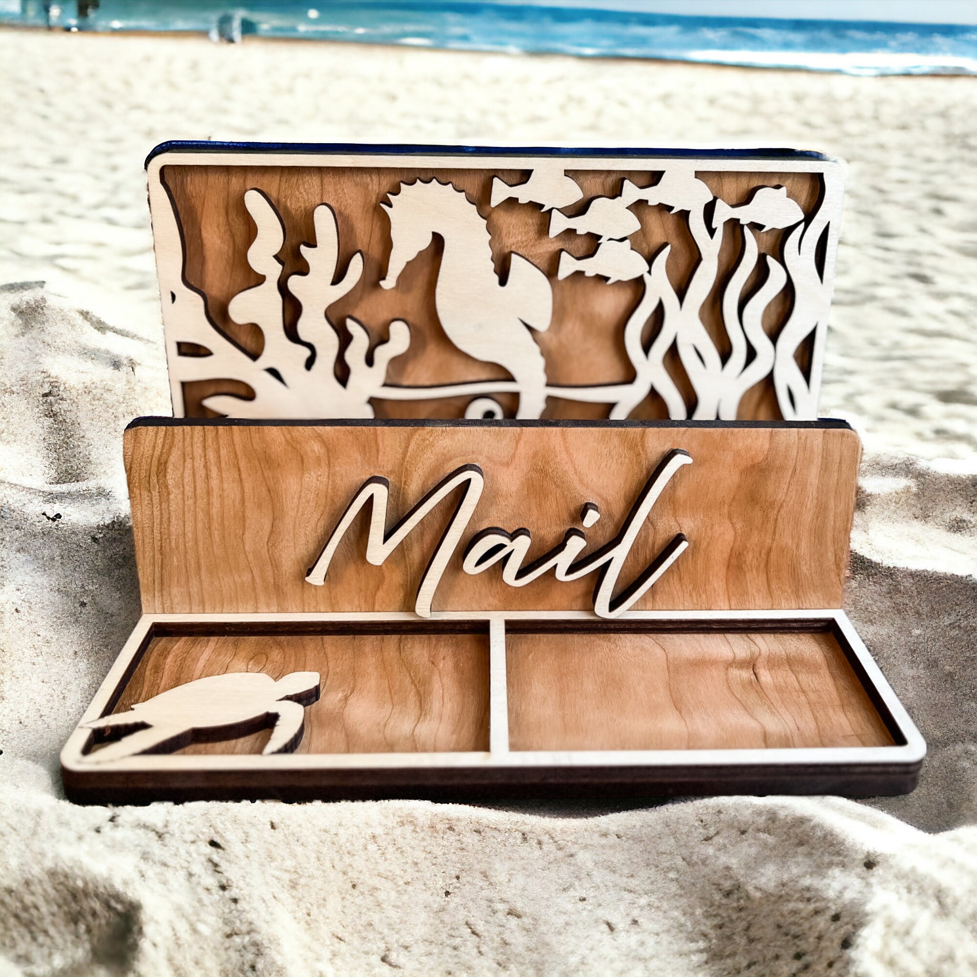 Personalized Wood Mail Holder: Entryway Key and Trinket Organizer - Image 2